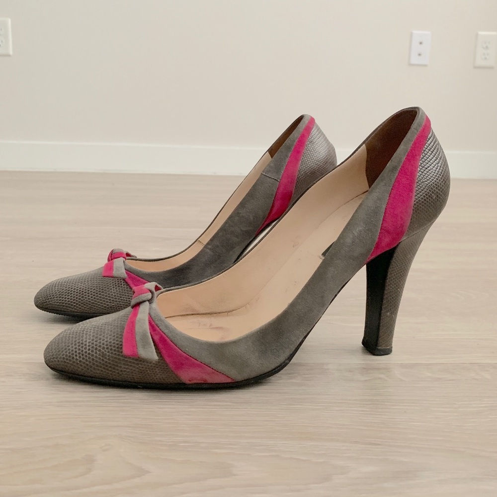Sergio Rossi Grey Pink Bow Toe Heels